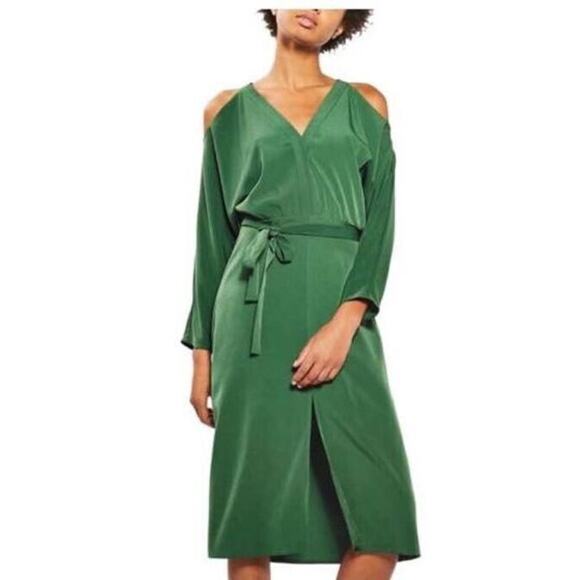Topshop Dresses & Skirts - Topshop Cold Shoulder Green Cut Out Dress Size 2 V-neck